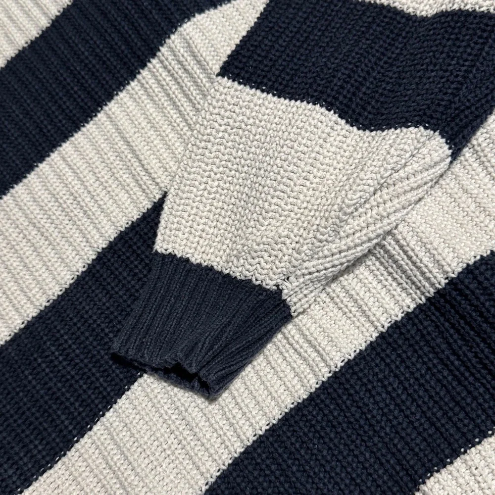 Old Navy Cardigan Sweater XL (12) Blue &‎ White Striped Knit Cotton Blend
